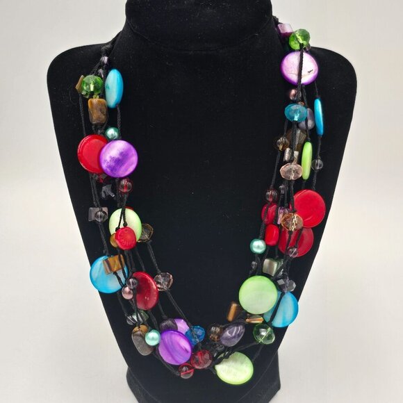 Premier Design Jewelry - Premier Designs Multicolored Multistrand 24" Necklace Dyed Shell Glass Beads